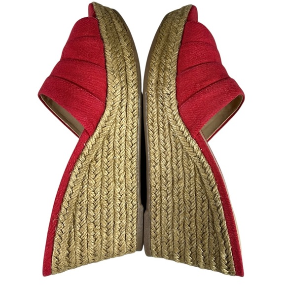 Lauren Ralph Lauren Red Karlia Canvas Espadrille Wedge Sandals Open Toe Slip On - Picture 5 of 7
